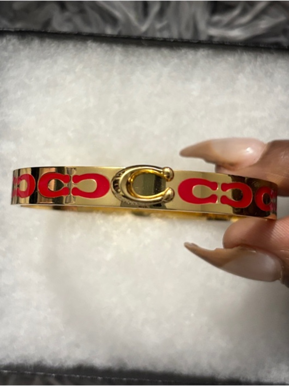 Coach Gold-Tone Cuff Bracelet with Red Signature Motif